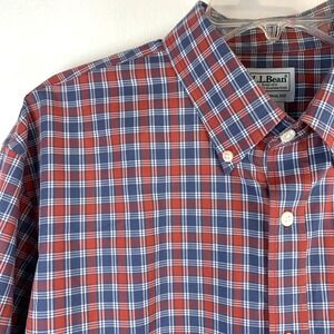 LL Bean Shirt Mens Large Tall Button Down Traditional Fit Check Plaid‎ Pocket